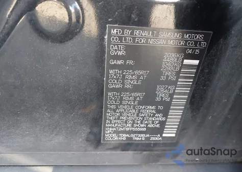 2015 Nissan Rogue Sv из США, поврежденный, VIN KNMAT2MT6FP555918